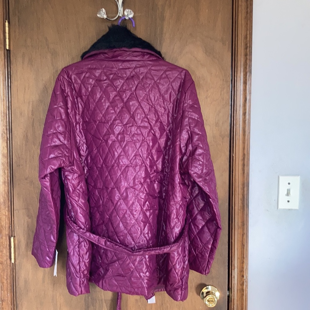 La mode plus size detachable faux fur collar quilted coat w belt 42 - Picture 8 of 17
